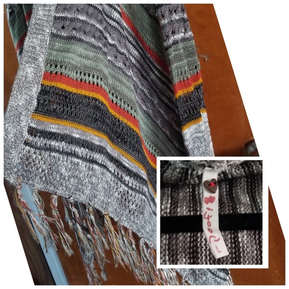 Striped Sweater Cardigan with Fringed Hem - Picture 3 of 3